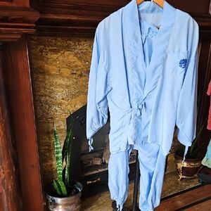 🔥 75 Year Old Japanese Light Blue Silk Tunic with Embroidered Pocket Detail